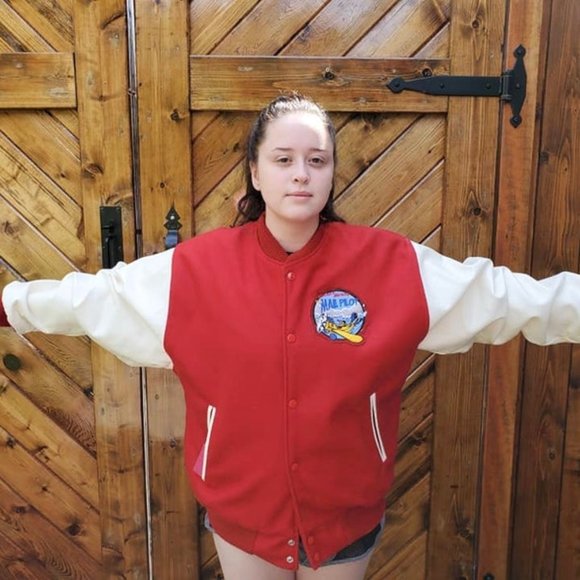 Vintage Mickey Mouse The Mail Pilot Red White Jacket Locker Line - Picture 3 of 8